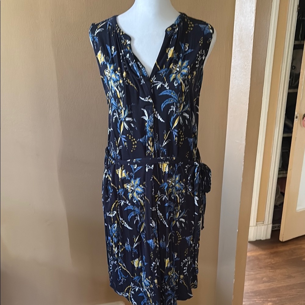 LOFT Blue and White Wrap Midi Dress Sleeveless V-neck